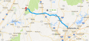 alpharetta to sloppy floyd map