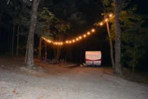 retro camper night campsite